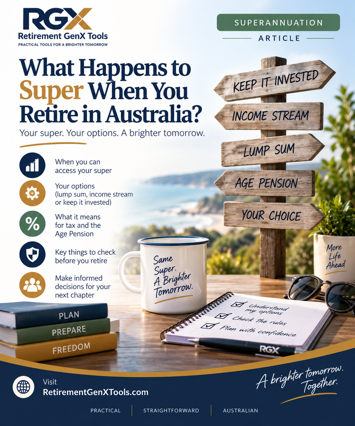 RGX Retirement GenX Tools guide to superannuation options when retiring in Australia